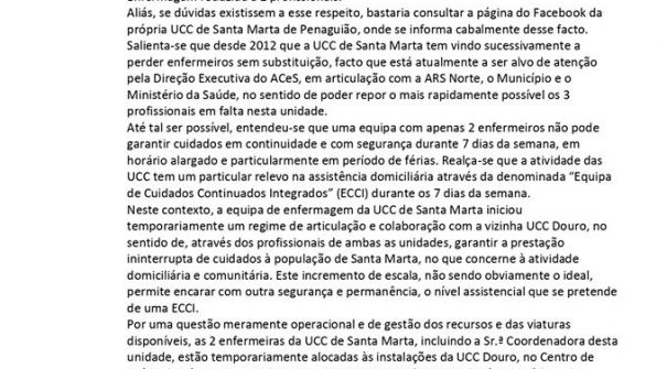 Esclarecimento à população – Unidade de Cuidados na Comunidade