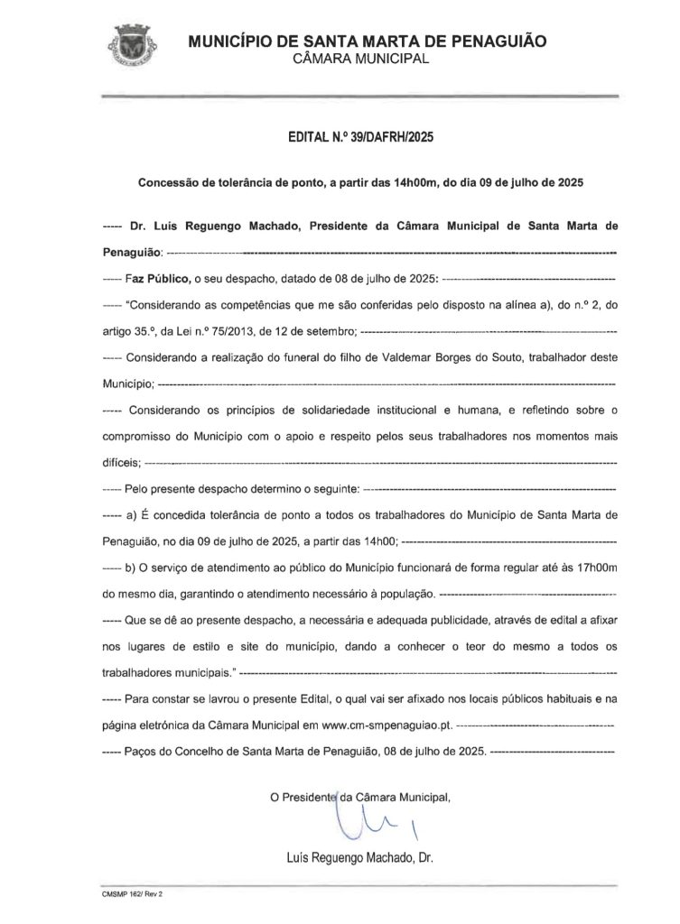  Tolerância de Ponto a partir das 14h, do dia 09 de julho de 2025 