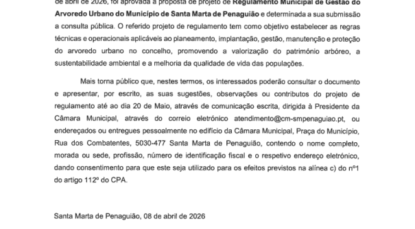 Consulta Pública – Regulamento Municipal de Gestão do Arvoredo Urbano