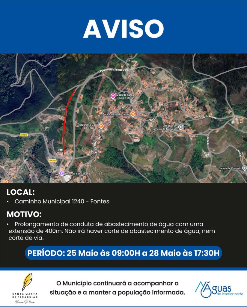  AVISO | Trabalhos na rede de abastecimento de água 