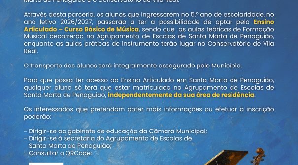Novo Protocolo traz Ensino Articulado de Música a Santa Marta de Penaguião