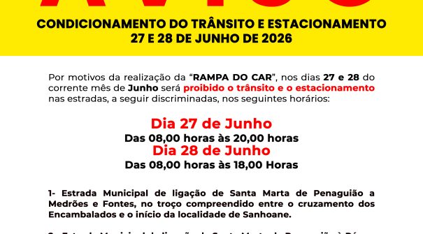 AVISO – CONDICIONAMENTO DE TRÂNSITO E ESTACIONAMENTO